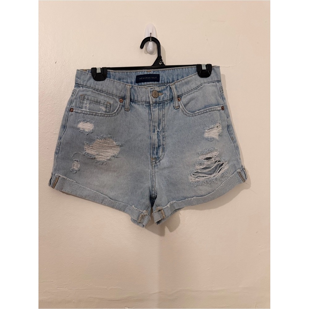 Aeropostale Light Blue Distressed Mom Denim Shorts